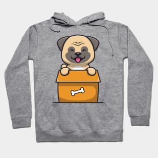 Cute Pug Dog Playing In Box Hoodie